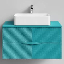 Тумба Липс 90, пример RAL 5021 Водная синь, матовая, 2 ящика, подвесной Vodok с раковиной в комплекте