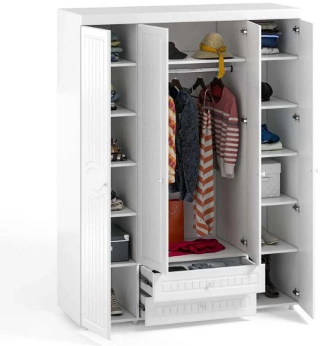 Шкаф 4-х дверный с ящиками Монако МН-62 белое дерево