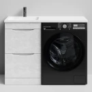 Тумба Смайл 110 напольный, под стиральную машину, левая, Белый камень ПВХ 57805 Vodok с раковиной в комплекте Тумба Смайл 110 напольный, под стиральную машину, левая, Белый камень ПВХ 57805 Vodok с раковиной в комплекте