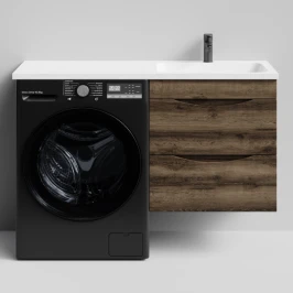Тумба Смайл 120 подвесной, под стиральную машину, правая, Дуб крымский коричневый ПВХ 131005-9005 Vodok с раковиной в комплекте