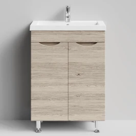 Тумба Смайл 58 напольный, Дубослив ореховый светлый ПВХ 3445 Vodok с раковиной в комплекте