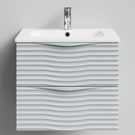 Тумба Эйфория 60 F2, пример RAL 7040 Серое окно, матовая, 2 ящика, подвесной Vodok с раковиной в комплекте