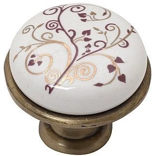 Ручка кнопка мебельная KF01-04 BA Античная Бронза/Белый 27*25