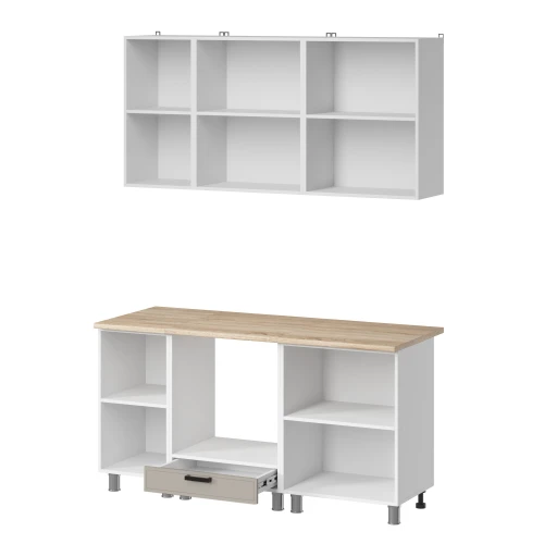 Готовый кухонный гарнитур МК Аленушка 1,6м в.6 Магнолия Керамика,скоба черный,сонома