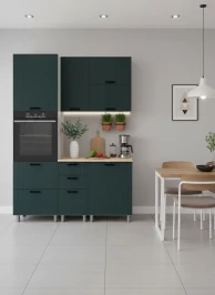 Готовый кухонный гарнитур МК Аленушка 1,6м ПД 2 Лотос Изумруд,скоба антрацит,сонома