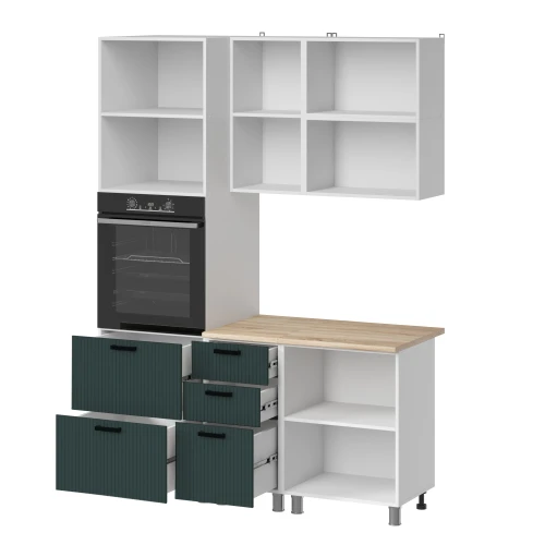 Готовый кухонный гарнитур МК Аленушка 1,6м ПД 2 Лотос Изумруд,скоба антрацит,сонома