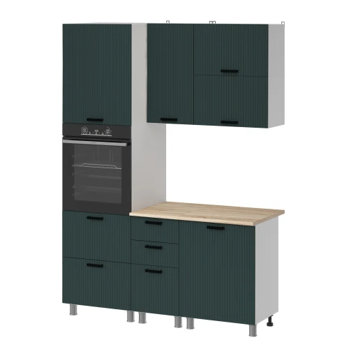 Готовый кухонный гарнитур МК Аленушка 1,6м ПД 2 Лотос Изумруд,скоба антрацит,сонома