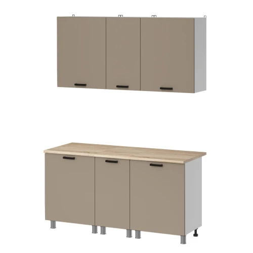 Готовый кухонный гарнитур МК Аленушка 1,6м в.3 Орешник Матовый Вижен,скоба черный,сонома (без столешницы)