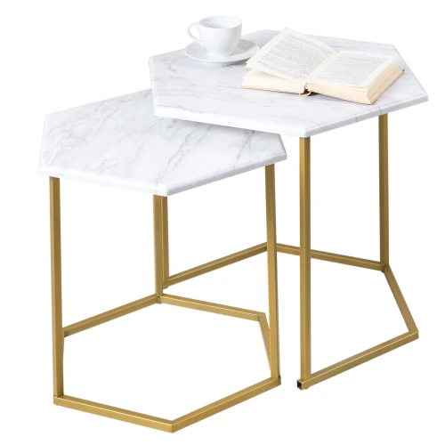 Стол журнальный МеталлАрт М003 белый мрамор/золото