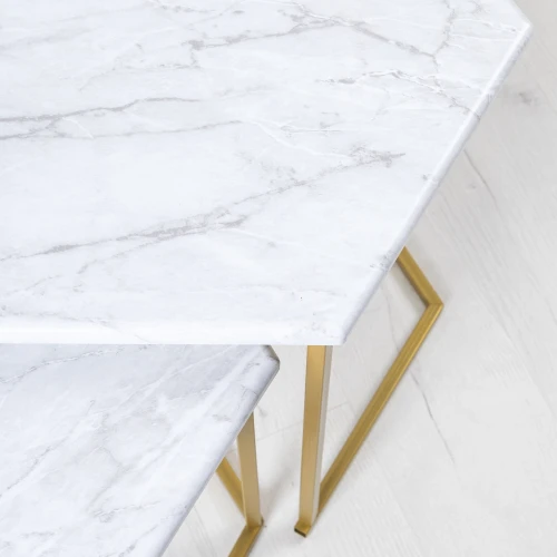 Стол журнальный МеталлАрт М003 белый мрамор/золото
