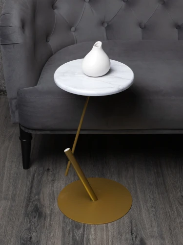 Стол приставной круглый МеталлАрт М015 белый мрамор/золото