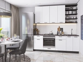 Кухня прямая модульная Фрейм-02 White Silk White Silk/Графит 2340*2200*600