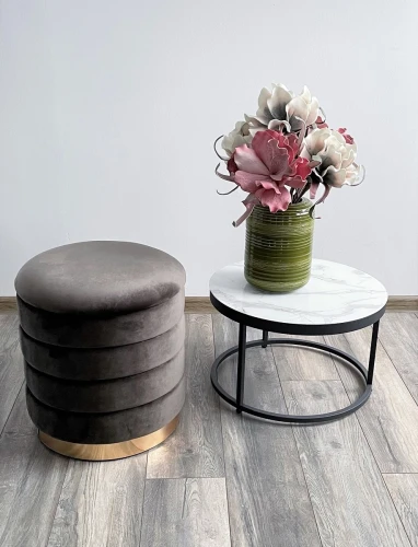 Пуф для гостиной ФРЕД графит #14, велюр / золотой каркас М-City