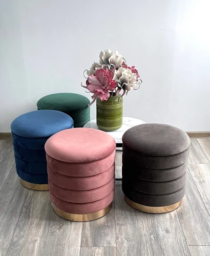 Пуф для гостиной ФРЕД графит #14, велюр / золотой каркас М-City