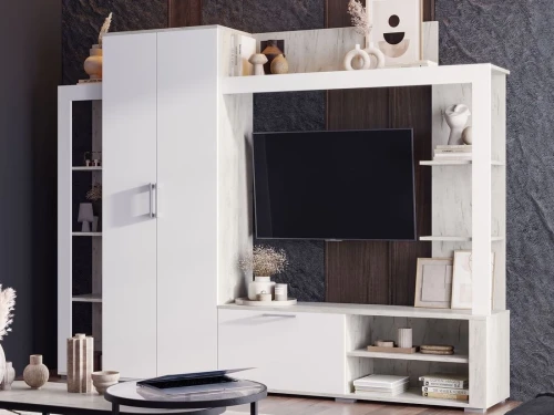 Стенка «Невада», МДФ Софт вайт/ Дуб Крафт белый