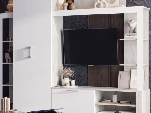 Стенка «Невада», МДФ Софт вайт/ Дуб Крафт белый