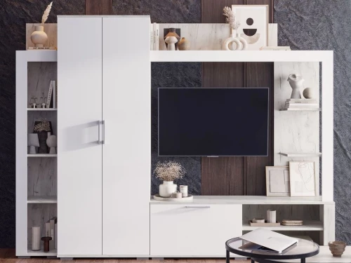 Стенка «Невада», МДФ Софт вайт/ Дуб Крафт белый