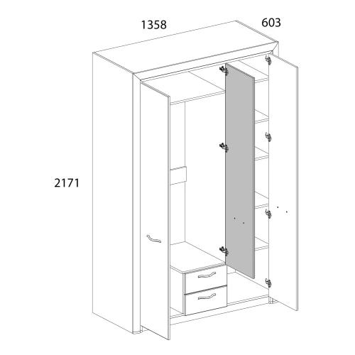 Шкаф 3D2S Z, OLIVIA, цвет вудлайн крем/дуб анкона