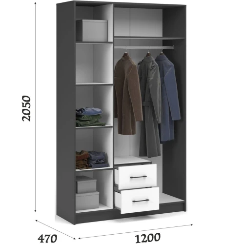 Шкаф «Чикаго» 3д2ящ Антрацит/Белый