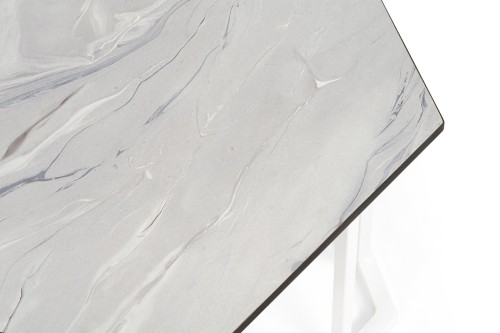 "Женева" интерьерный стол из HPL шестиугольный, D50, H35, цвет "мрамор пепел", каркас из стали белый муар