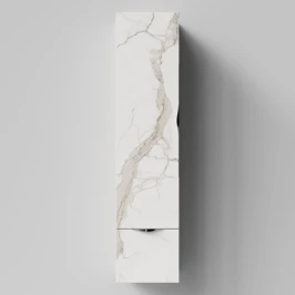 Пенал Марко 35 подвесной, дверь и ящик, ручки Хром, Мрамор Белый натур милк ПВХ 2537, левый