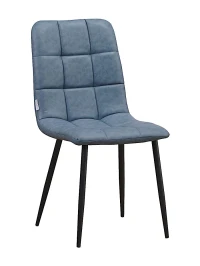 C919/DC809 Стул мягкий, ГОЛУБОЙ#99-56 экокожа, каркас металл черный КРУГЛЫЙ