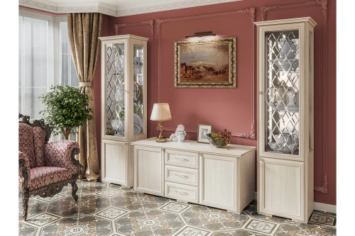 Пенал со стеклом Парма, Сандал светлый