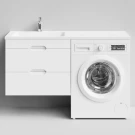 Тумба Айрис 130 подвесной, под стиральную машину, левая, белый Vodok с раковиной в комплекте