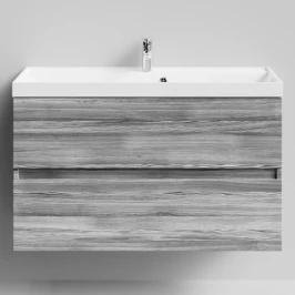 Тумба Бест 100  подвесной, Лиственница структурная контрастно-серая ПВХ 64202 Vodok с раковиной в комплекте