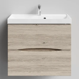 Тумба Лайт 70 подвесной, Дубослив ореховый светлый ПВХ 3445 Vodok с раковиной в комплекте