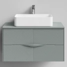 Тумба Липс 90, пример RAL 7005 Мышино-серый, матовая, 2 ящика, подвесной Vodok с раковиной в комплекте