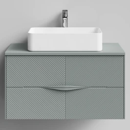 Тумба Липс 90, пример RAL 7005 Мышино-серый, матовая, 2 ящика, подвесной Vodok с раковиной в комплекте