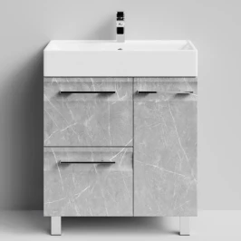 Тумба Мальта 70 напольный, ящики и дверь, Мрамор Белый софт тач 4044-2, правый Vodok с раковиной в комплекте