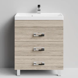 Тумба Орландо 70 напольный, Дубослив ореховый светлый ПВХ 3445 Vodok с раковиной в комплекте