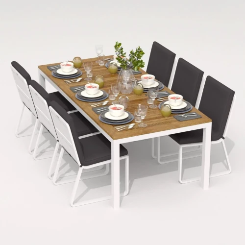 Обеденная группа TELLA  GIRA  каркас белый / стол тик 220 / ткань антрацит