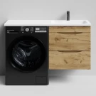 Тумба Смайл 120 подвесной, под стиральную машину, правая, Дуб Тортуга ПВХ 2357-43 Vodok с раковиной в комплекте