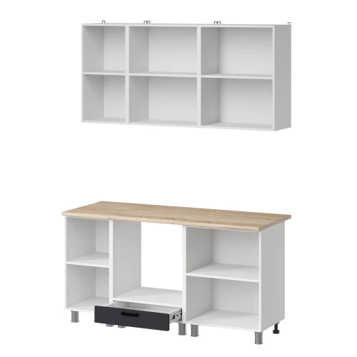 Готовый кухонный гарнитур МК Аленушка 1,6м в.6 Магнолия Сталь,скоба черный,сонома