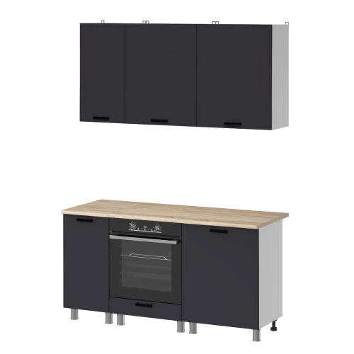 Готовый кухонный гарнитур МК Аленушка 1,6м в.6 Магнолия Сталь,скоба черный,сонома