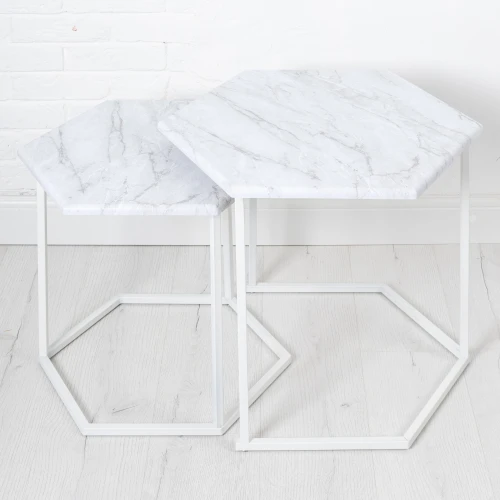 Стол журнальный МеталлАрт М003 белый мрамор/белый