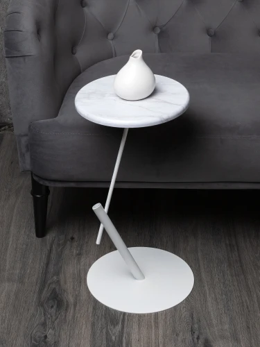 Стол приставной круглый МеталлАрт М015 белый мрамор/белый