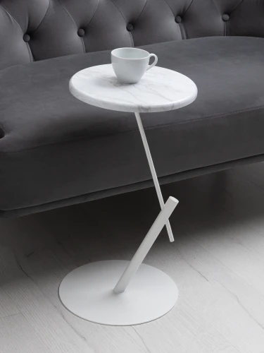 Стол приставной круглый МеталлАрт М015 белый мрамор/белый