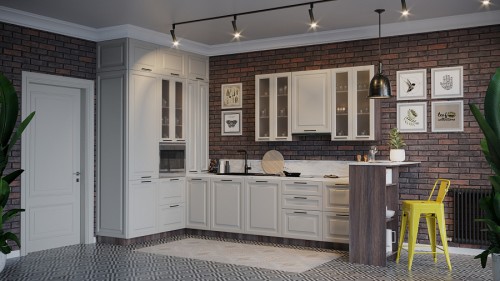 Кухня трехуровневая Ницца Royal 3400х1800 French Gray МДФ эмаль угловая