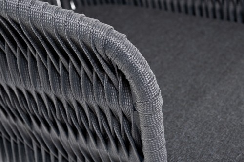 "Бордо" стул барный плетеный из роупа (колос), каркас из стали серый (RAL7022) муар, роуп серый 15мм, ткань темно-серая 027