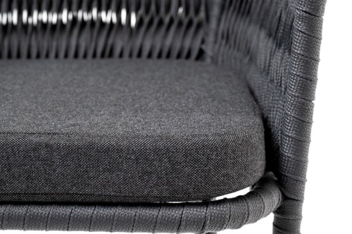 "Бордо" стул барный плетеный из роупа (колос), каркас из стали серый (RAL7022) муар, роуп серый 15мм, ткань темно-серая 027