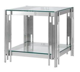 CS-12-1 Стол Журнальный стеклянный прозрачный 55*55*55 см, основание нержавеющая сталь хром