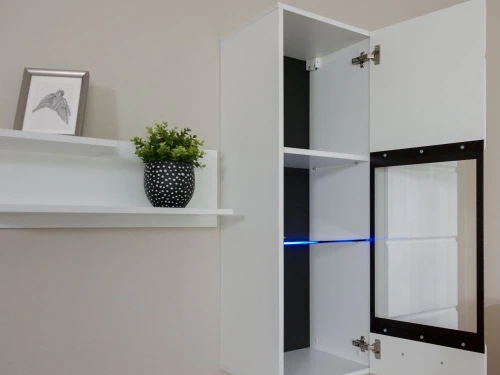 Стенка «Йорк» с витринами, Белый/белый глянец