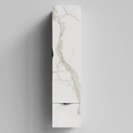 Пенал Марко 35 подвесной, дверь и ящик, ручки Хром, Мрамор Белый натур милк ПВХ 2537, правый