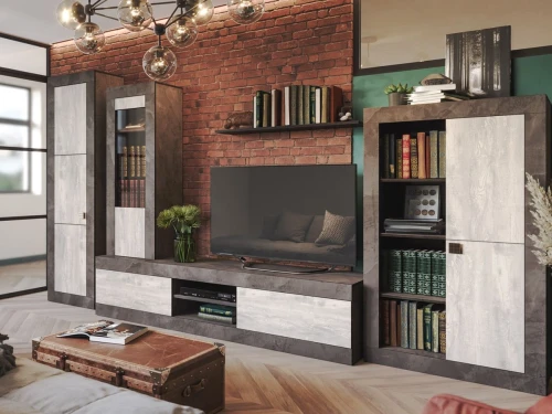 Тумба «Лондон 1Д» КМК 0467.5, Оникс/Бетон пайн светлый