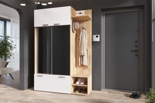 Прихожая Стелла, Белый глянец холодный, Дуб крафт