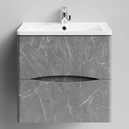 Тумба Адель 60 подвесной, Мрамор Серый софт тач ПВХ 4044-1 Vodok с раковиной в комплекте